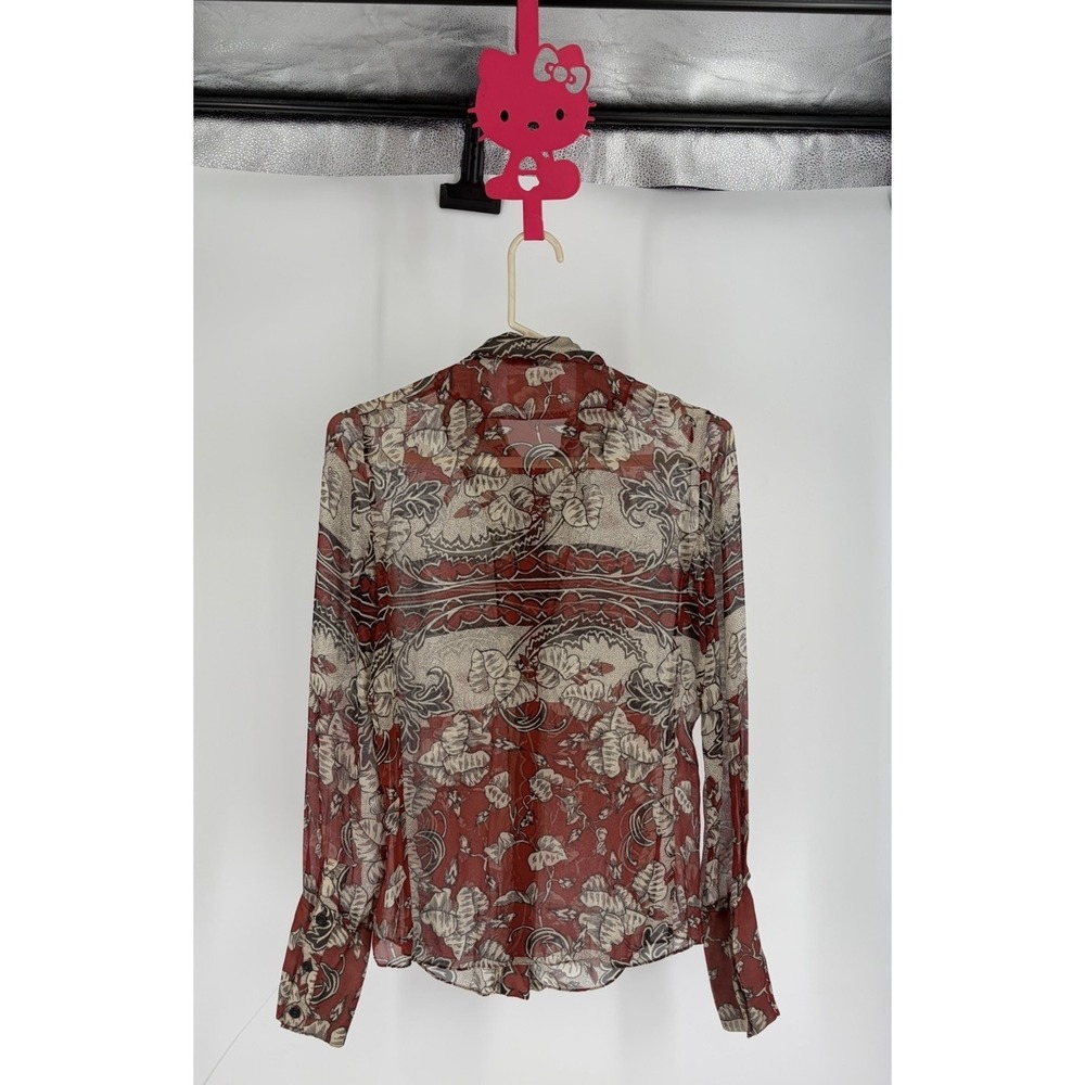 Gary Graham 100% Silk Sheer Floral Button Front Blouse Red Boho Size 2 - Picture 7 of 9